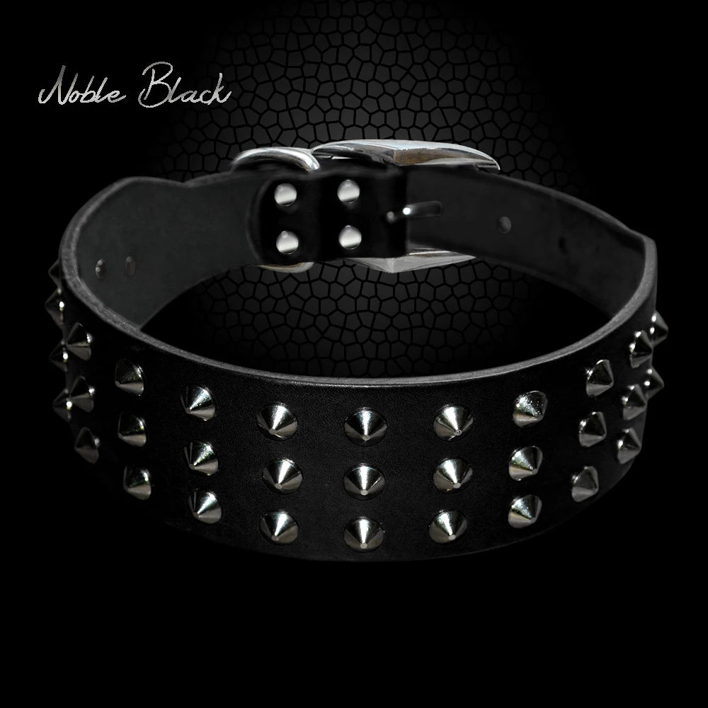 🐕🖤 Genuine Leather Dog Collar – Studded & Spiked Rivet Collar for Large Dogs | Pitbull, Mastiff, Boxer (XS–L)