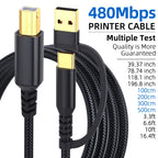 🔥 USB A & USB‑C to USB‑B 2.0 Printer Cable | Nylon Braided High‑Speed Cord for Yamaha/Casio Digital Piano, DJ Controllers, Printers & More