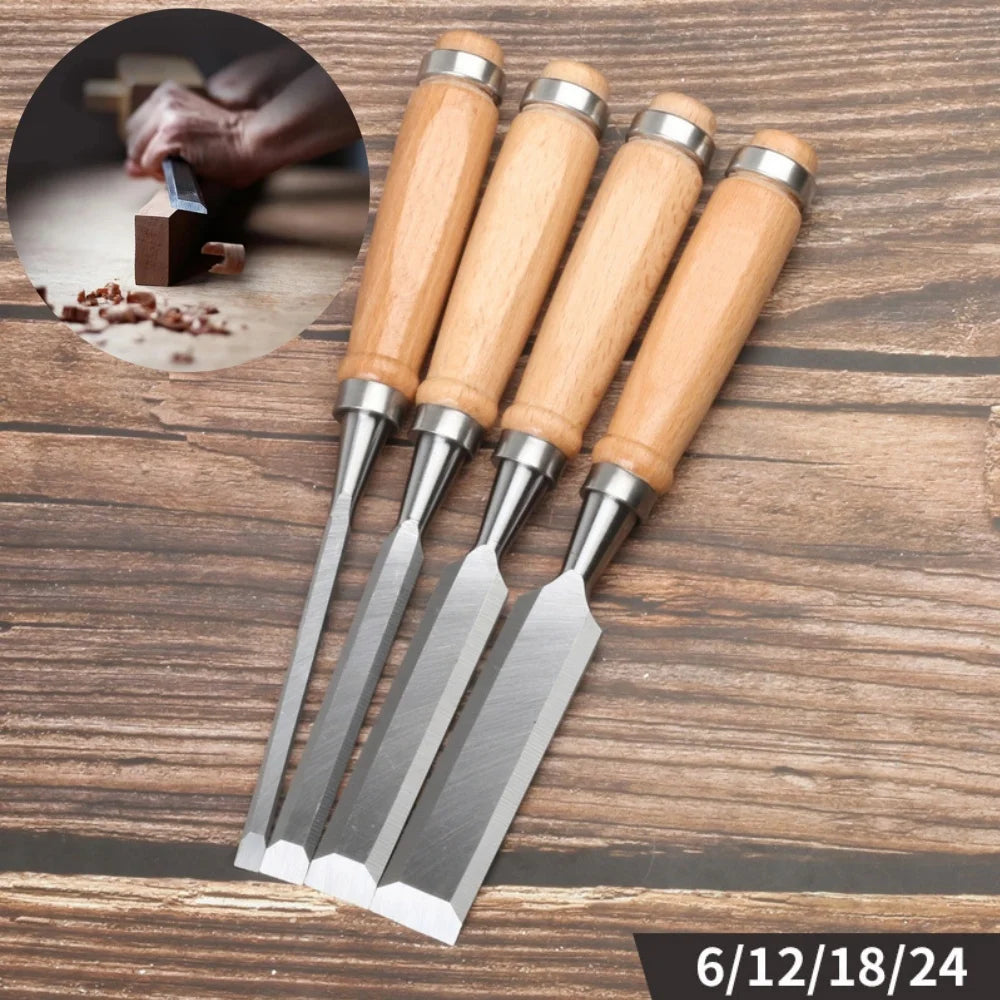 4Pcs Wood Carving Chisel Set 🪵 | Professional Woodworking Tools with Beech Handles (0.24–0.94in)