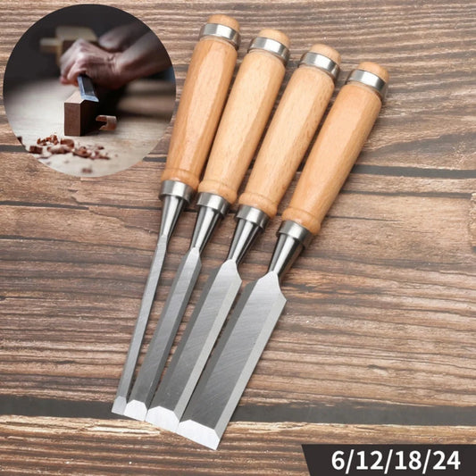 4Pcs Wood Carving Chisel Set 🪵 | Professional Woodworking Tools with Beech Handles (0.24–0.94in)