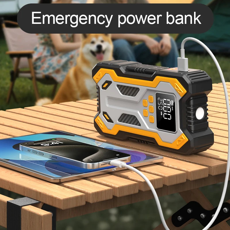 🚗⚡ 1500A Portable Car Jump Starter 12V – 20000mAh Power Bank with Smart Air Inflator & LED Emergency Light