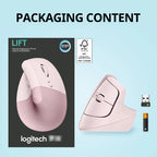 🖱️💜 Logitech Lift Vertical Ergonomic Wireless Mouse – Silent Click Dual Mode