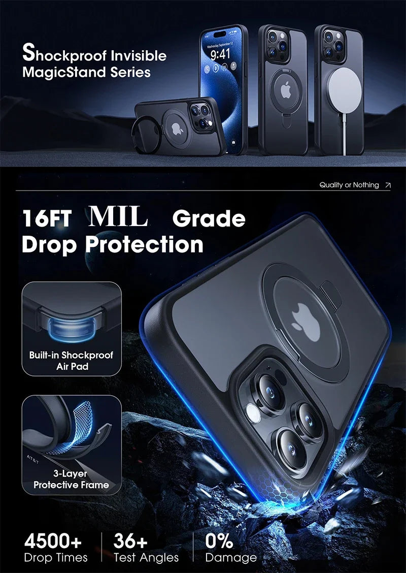 Matte Magnetic Ring Stand Case for iPhone – Ultra Slim Cover