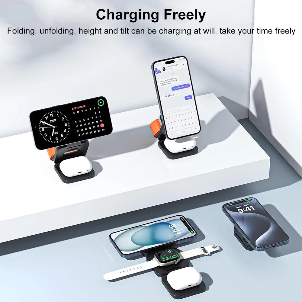 3-in-1 Foldable Magnetic Wireless Charging Station for iPhone & Apple Watch