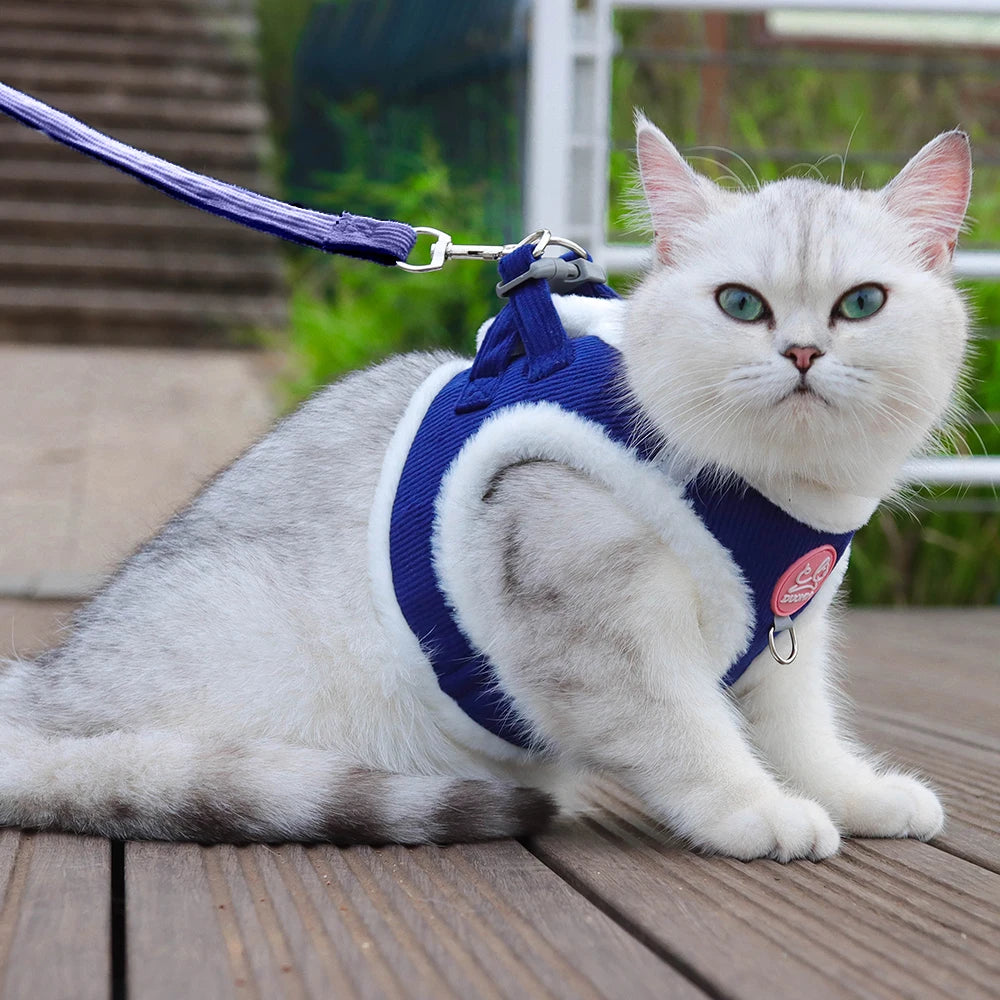 ❄️🐾 Rabbit Fur Winter Cat & Dog Harness with Leash – Reflective Adjustable Set