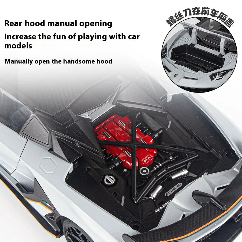 1:18 Scale SVJ63 Alloy Car Toy Model with Sound & Light Effects – Diecast Supercar Collection