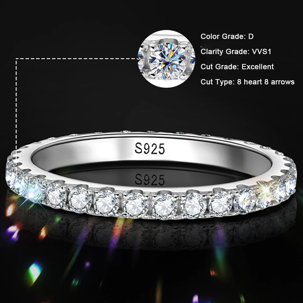 💎✨ KNOBSPIN D Color Moissanite Eternity Ring 🤍 | Solid 18K White Gold over 925 Sterling Silver Wedding & Engagement Band for Women 💍