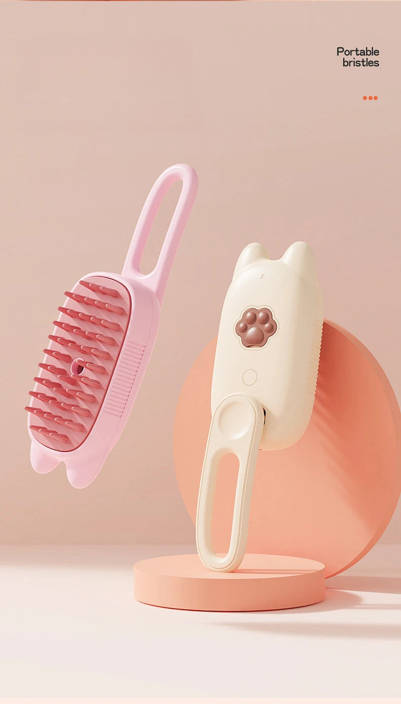 ✨ 3‑in‑1 Pet Electric Steam Brush | Cat & Dog Cleaning Spray Massage Grooming Comb | Retractable Handle | USB Rechargeable Hair Removal Beauty Brush