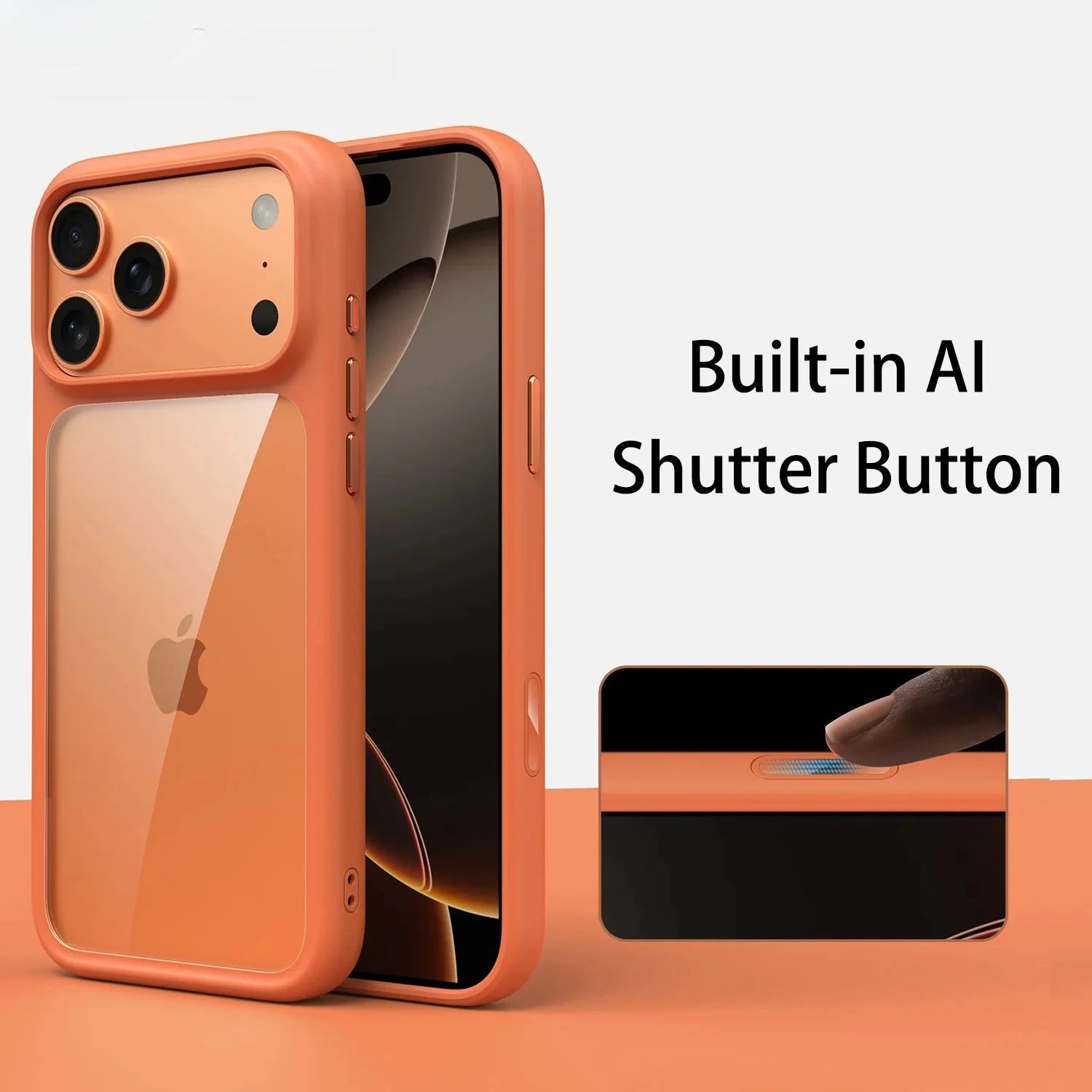 Luxury Orange Matte Transparent Case with Metal Buttons for iPhone 17 Pro Max