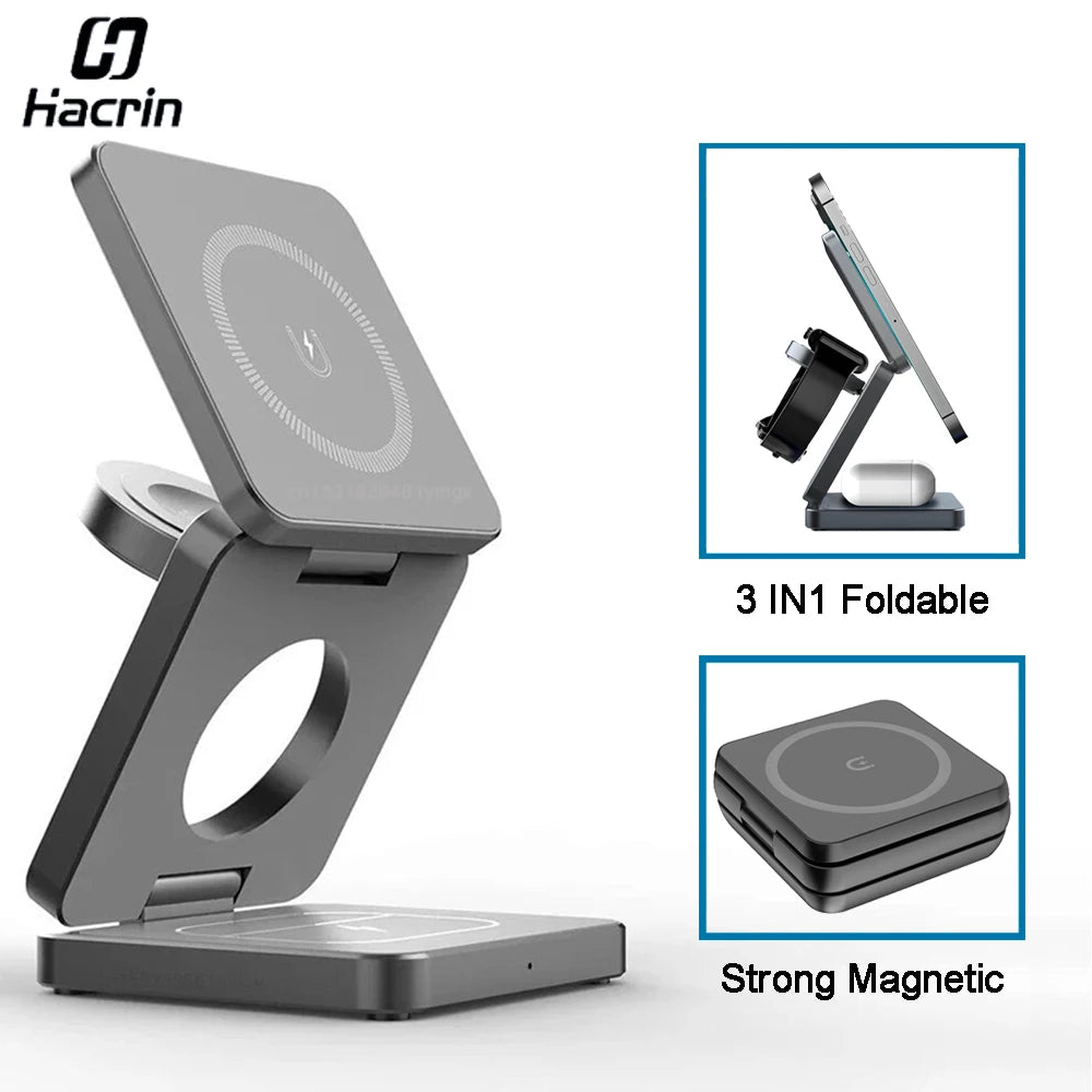 3-in-1 Foldable Magnetic Wireless Charging Station for iPhone & Apple Watch