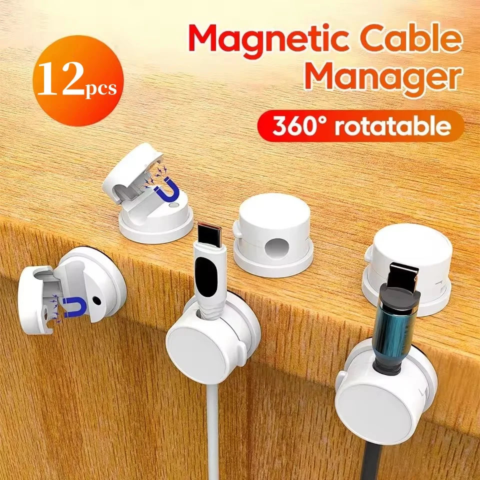🧲🔄 360° Rotation Magnetic Cable Clip – Adhesive Wire Organizer