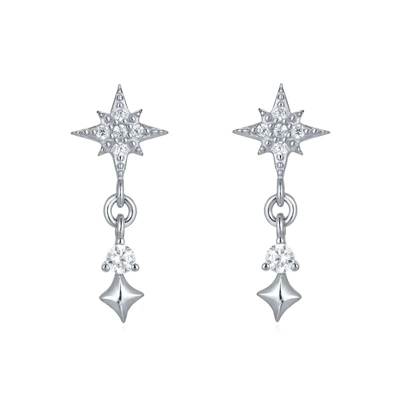 ✨💎 925 Silver Ear Needle Crystal Star Stud Earrings 💖 | Heart Chain Tassel Pendant Earrings for Women 👰 | Party & Wedding Jewelry Accessories 🌟
