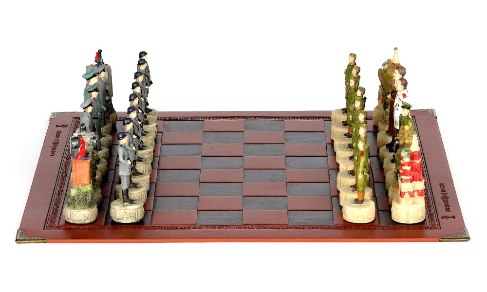 Luxury War‑Themed Metal & Resin Chess Set ♟️ | Hand‑Painted Knights on Leather Board | 32‑Piece Strategy Gift Set 🎁