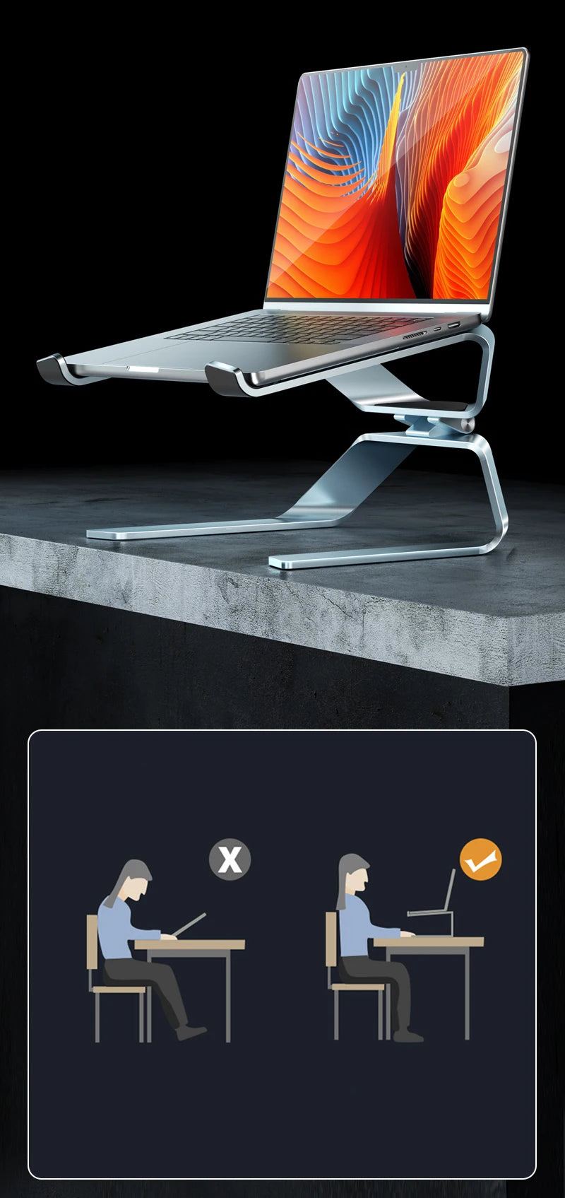 💻⬆️ P68 / P69 Aluminum Alloy Laptop Stand – Double Vertical Cooling Design