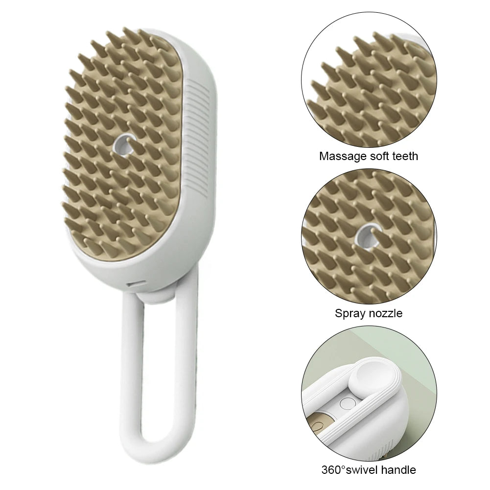 ✨ 3‑in‑1 Pet Electric Steam Brush | Cat & Dog Cleaning Spray Massage Grooming Comb | Retractable Handle | USB Rechargeable Hair Removal Beauty Brush