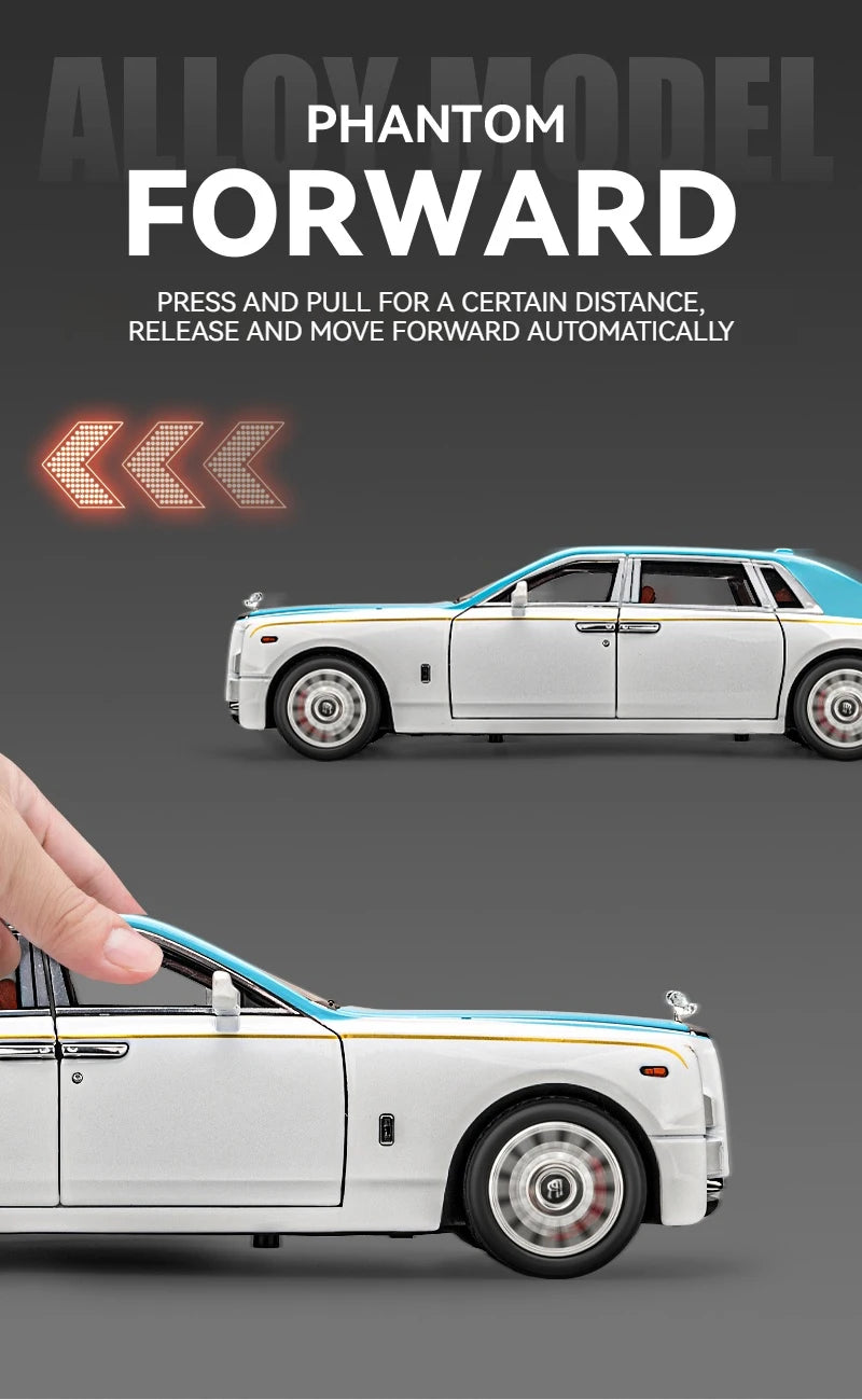 1:18 Rolls-Royce Phantom Model Car, Zinc Alloy Pull Back Toy Diecast Car with Sound and Light, Realistic Modeling Model Toy