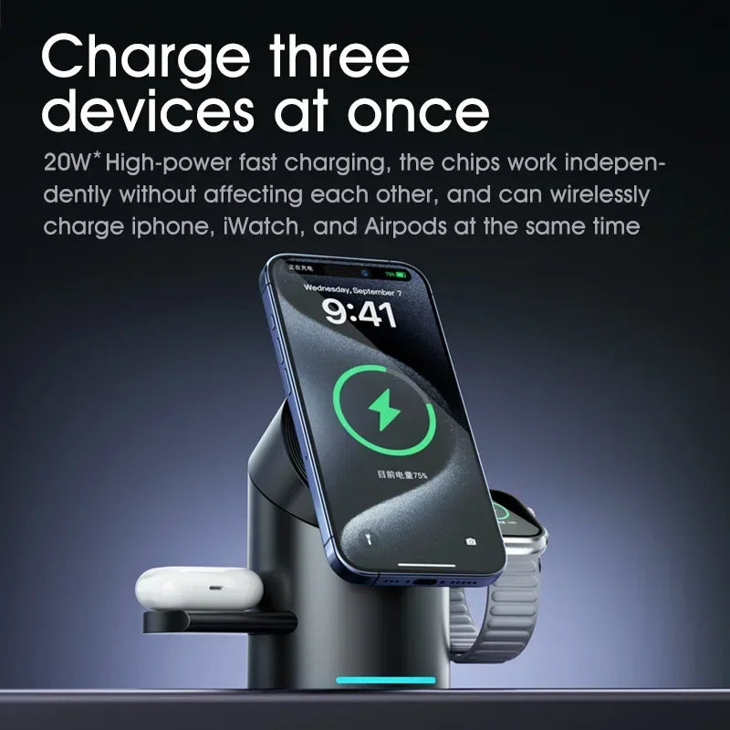 Qi2 3-in-1 Magnetic Wireless Charger – Touch Button Fast Charging Dock