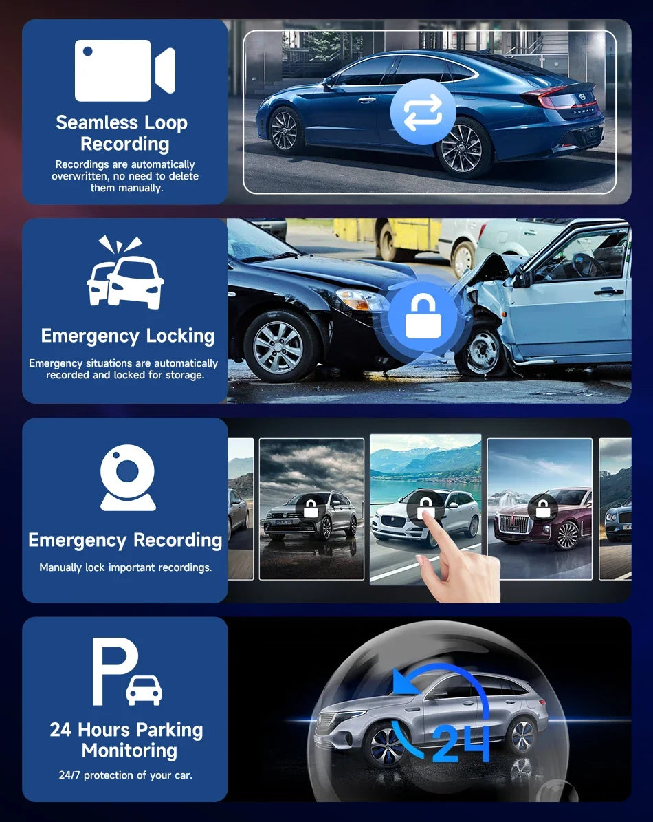 10.26" 4K Dash Cam Mirror with Wireless CarPlay & Android Auto, GPS, Rear Camera, 1600x600 IPS Touchscreen, Voice Control, Parking Monitor
