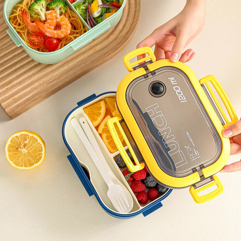 🍱✨ 1200ML Double-Layer Lunch Box | Portable Compartment Microwave Food Box 🍴 | Leakproof Camping & Office Meal Container with Spoon & Fork