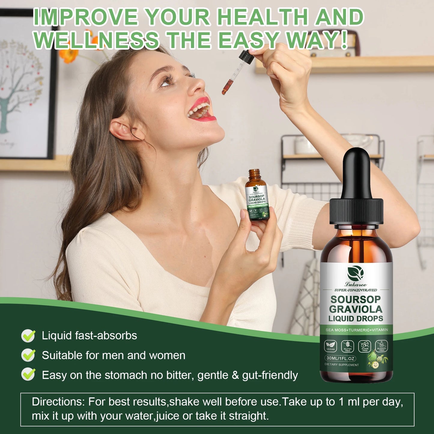 1 Fl. oz. Premium Soursop Extract Drops 🌱 | Immunity 💪 Digestion 🌸 Metabolism ⚡ Detox & Antioxidation ✨ | Gluten‑Free Superfood from South American Rainforest