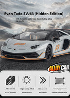 1:18 Scale SVJ63 Alloy Car Toy Model with Sound & Light Effects – Diecast Supercar Collection