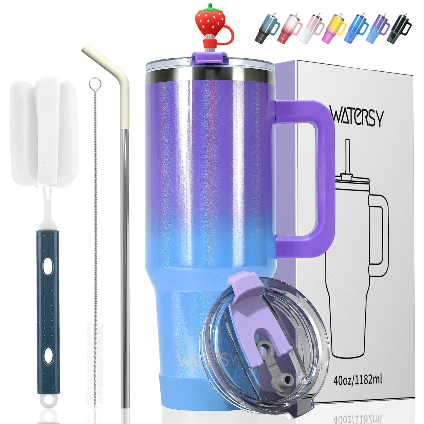 WATERSY 30oz / 40oz Insulated Tumbler – Stainless Steel Travel Mug with Handle & Straw 💧✨