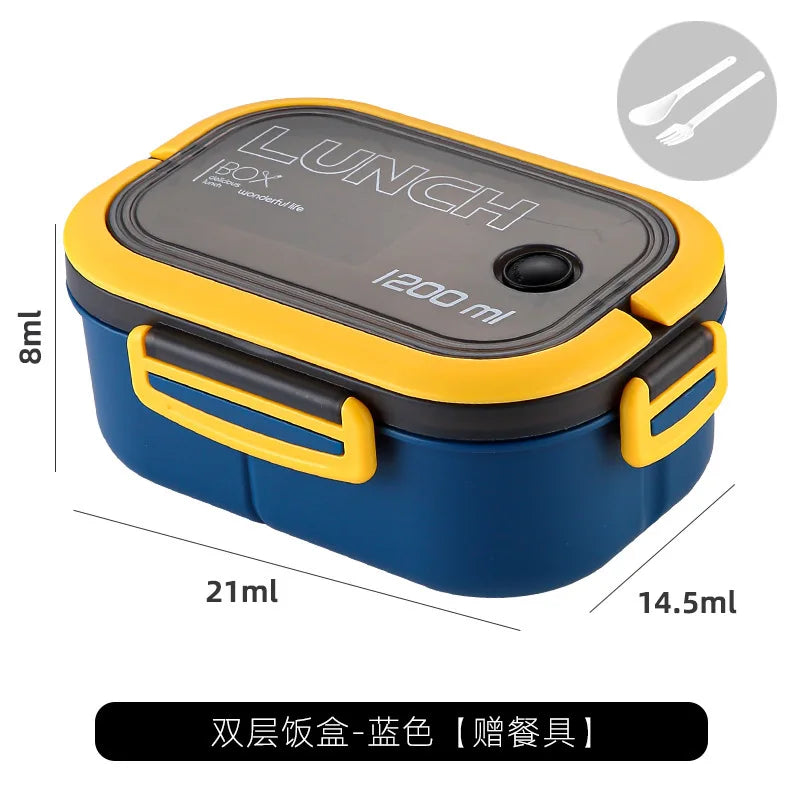 🍱✨ 1200ML Double-Layer Lunch Box | Portable Compartment Microwave Food Box 🍴 | Leakproof Camping & Office Meal Container with Spoon & Fork