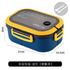 🍱✨ 1200ML Double-Layer Lunch Box | Portable Compartment Microwave Food Box 🍴 | Leakproof Camping & Office Meal Container with Spoon & Fork