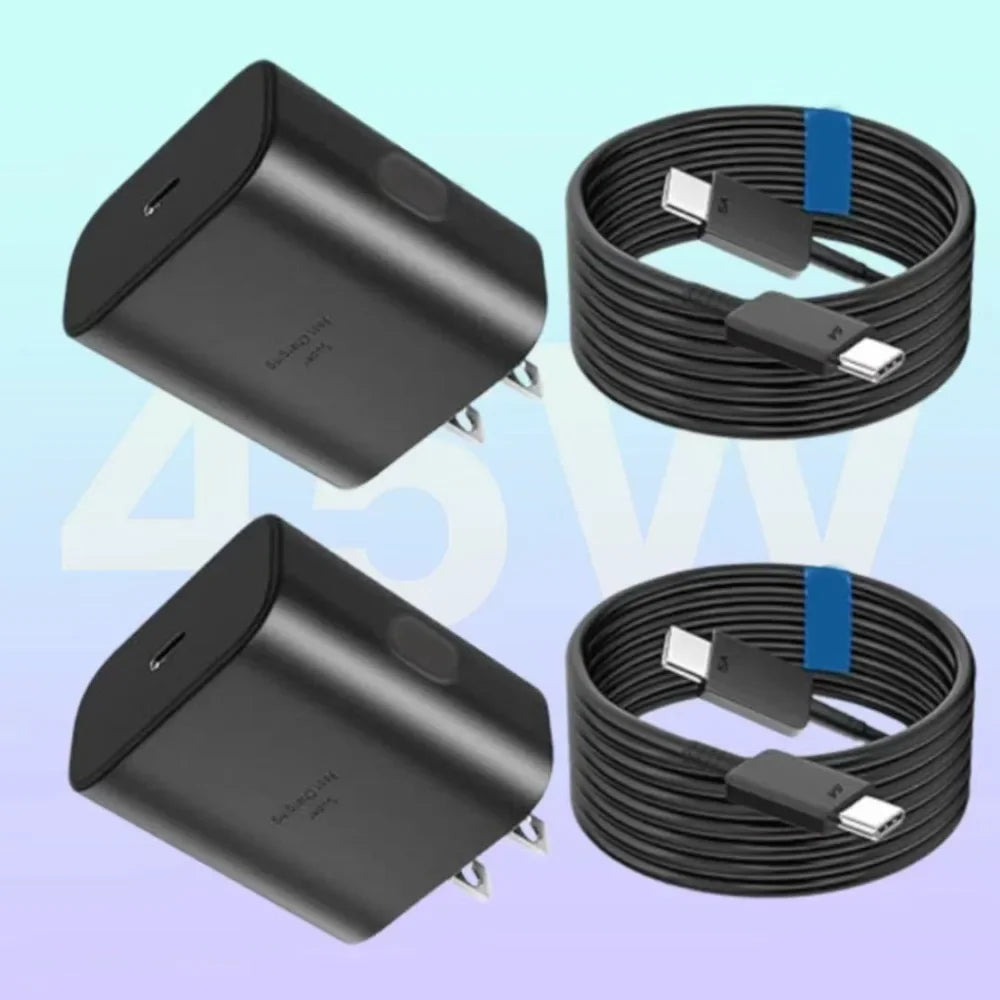 2PCS 45W Fast Charging Wall Charger with USB-C Cable for Samsung Galaxy