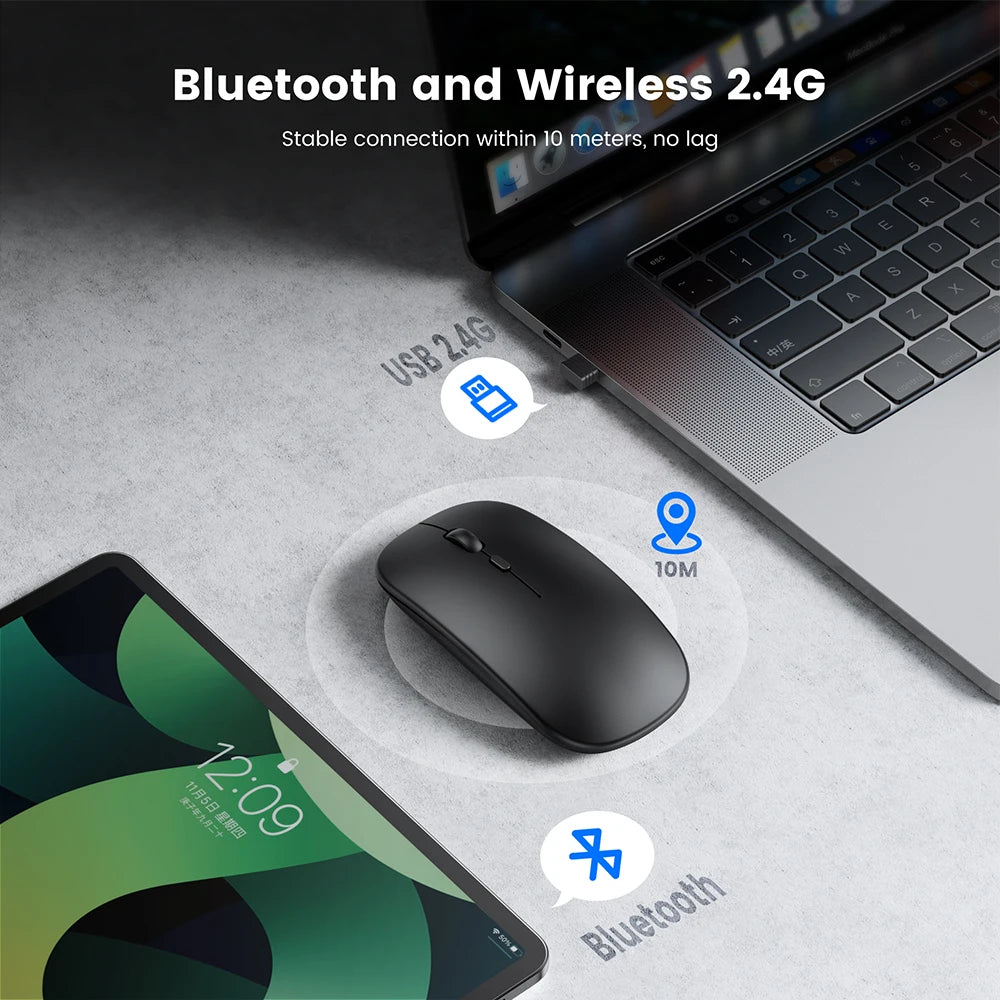 🖱️🔋 Rechargeable Wireless Bluetooth Mouse – 2.4GHz Silent Ergonomic Mini