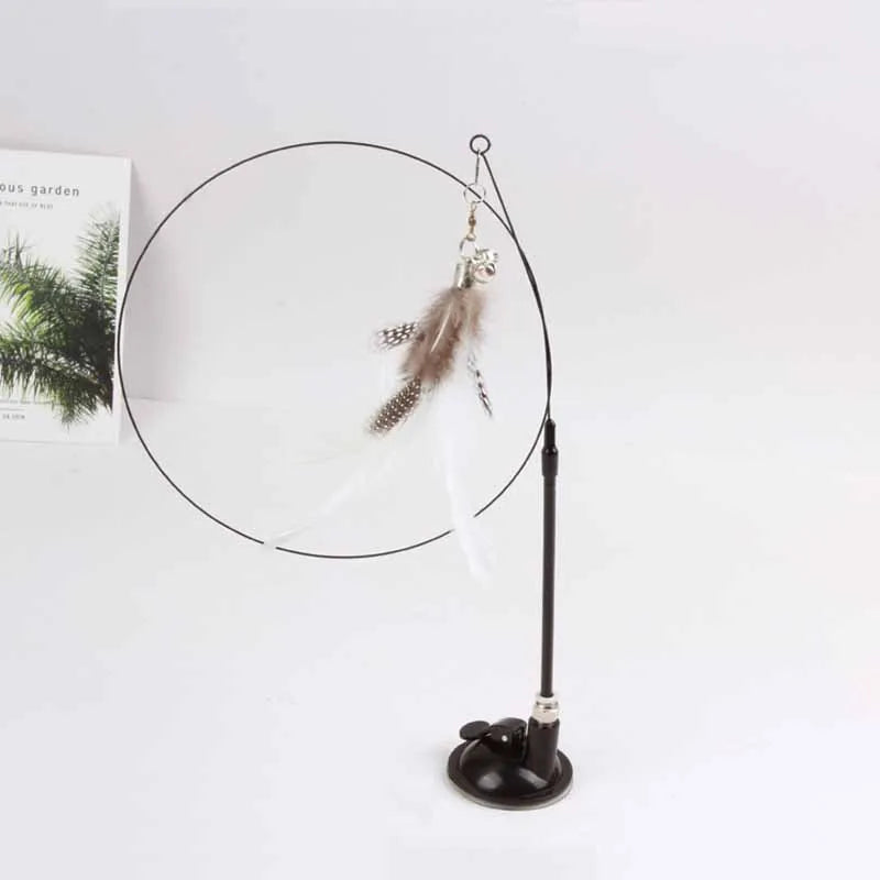 🐱🎀 Funny Fluffy Feather Cat Teaser Wand with Bell & Suction Cup