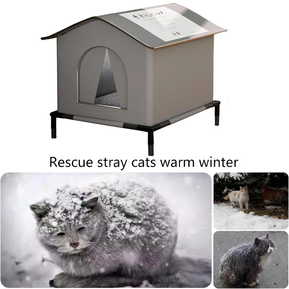 🐱🏠 Waterproof Winter Stray Cat House with Mat – Foldable Warm Shelter