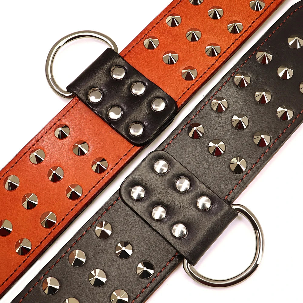 🐕🛡️ Spiked Studded Big Dog Collar – Genuine Leather Wide Anti-Bite Collar for Rottweiler & Pitbull
