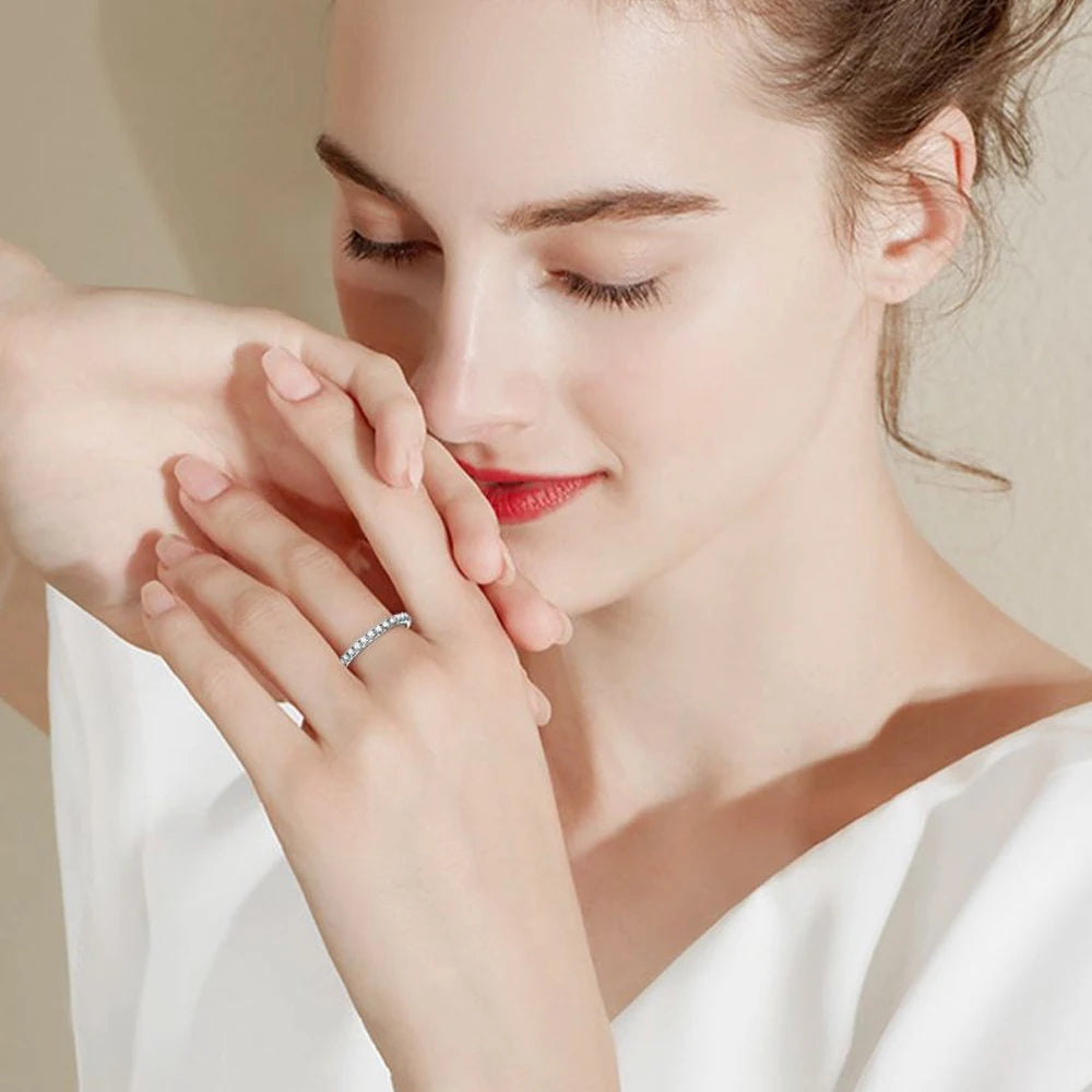 💎✨ KNOBSPIN D Color Moissanite Eternity Ring 🤍 | Solid 18K White Gold over 925 Sterling Silver Wedding & Engagement Band for Women 💍