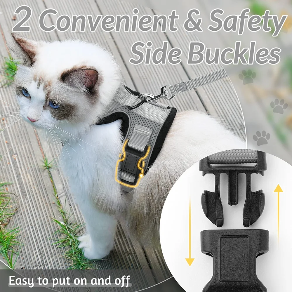 🐾✨ Adjustable Reflective Cat & Small Dog Harness Leash Set – Escape Proof Mesh Vest
