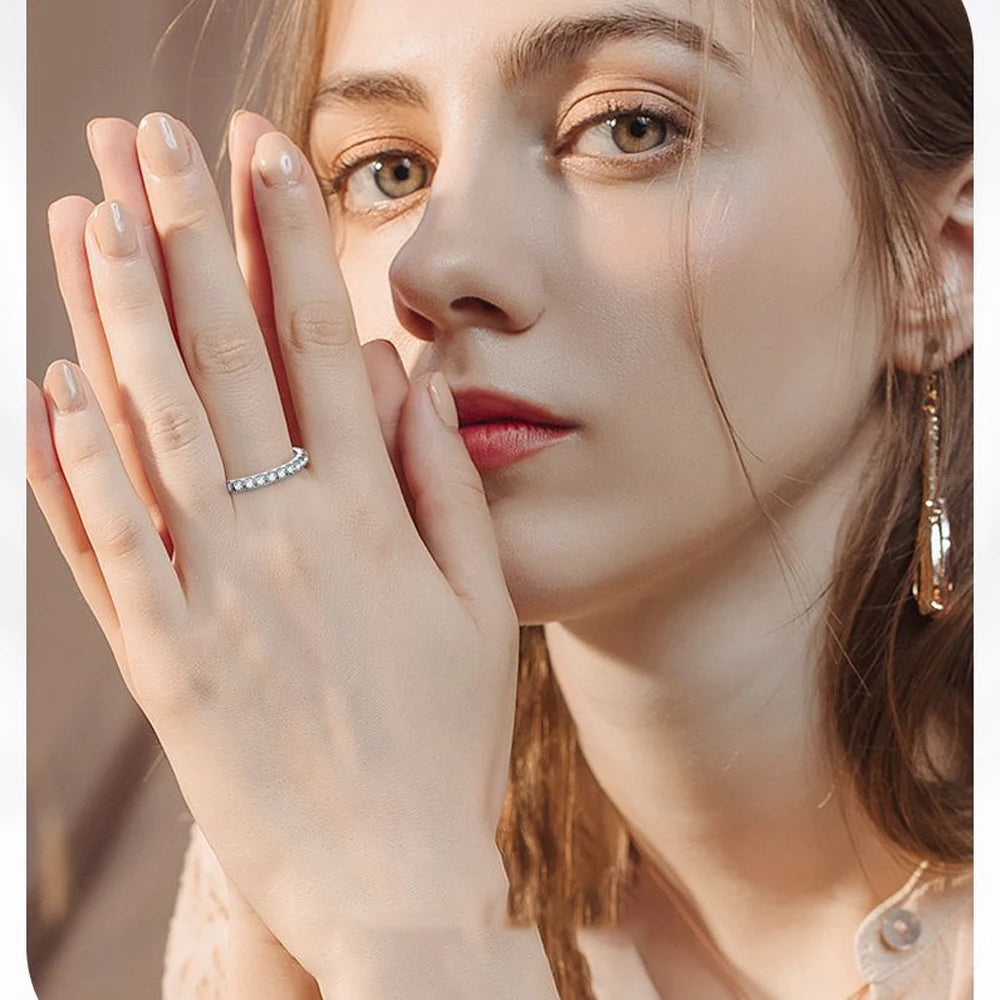 💎✨ KNOBSPIN D Color Moissanite Eternity Ring 🤍 | Solid 18K White Gold over 925 Sterling Silver Wedding & Engagement Band for Women 💍
