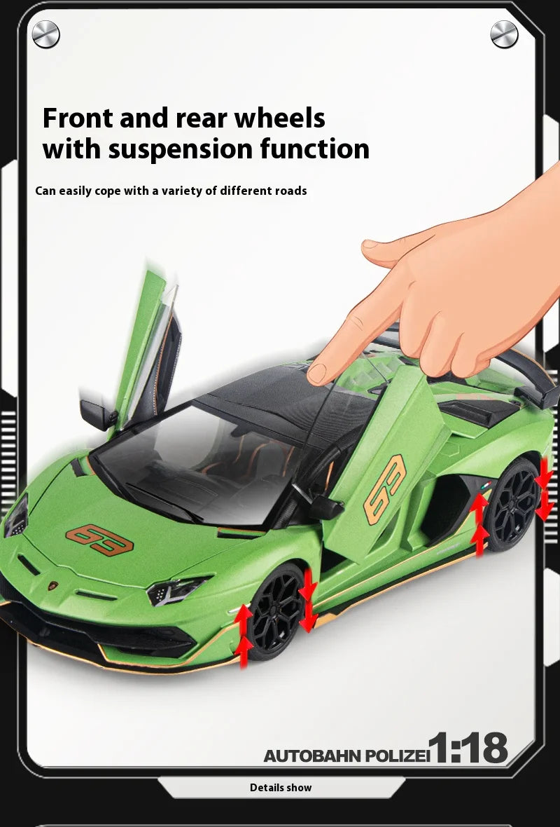 1:18 Scale SVJ63 Alloy Car Toy Model with Sound & Light Effects – Diecast Supercar Collection