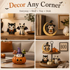 Hand-Painted Halloween Figurines – Owl, Ghost & Vampire Cat