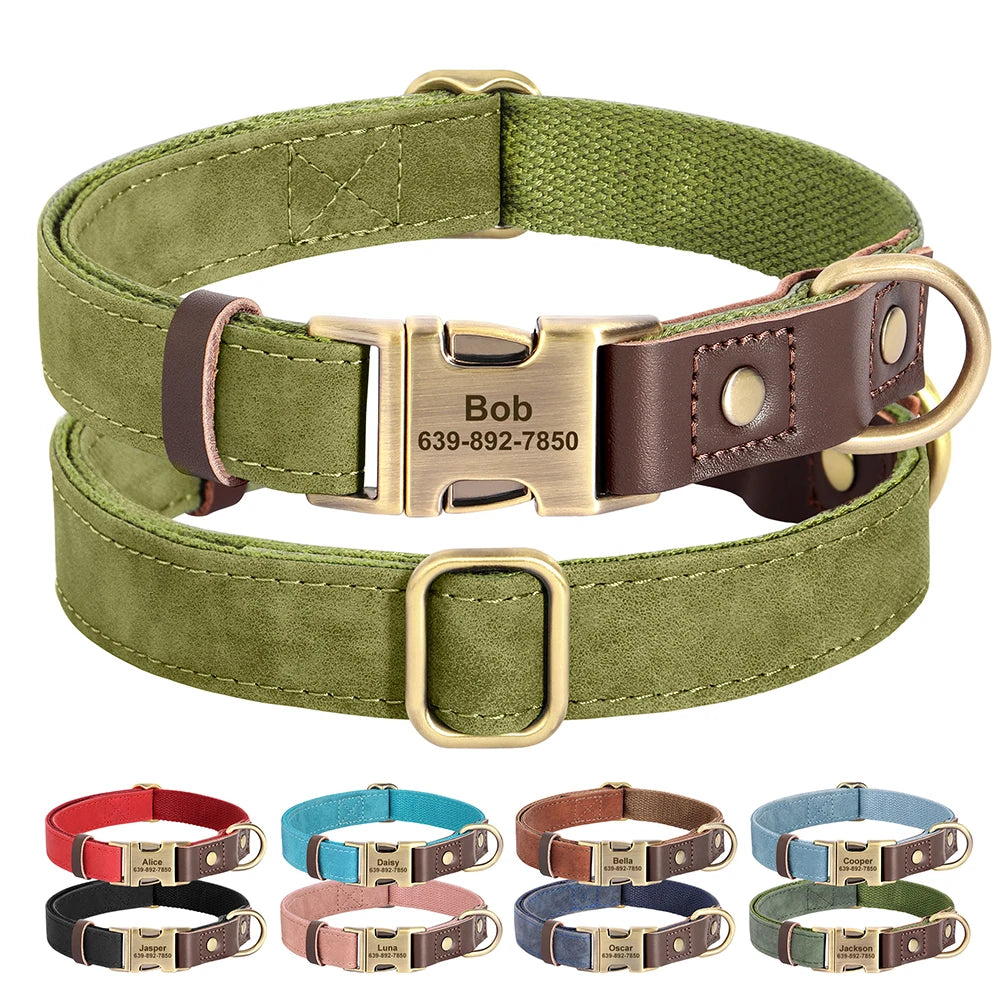 🐶🏷️ Custom Engraved PU Leather Dog Collar – Adjustable ID Tag