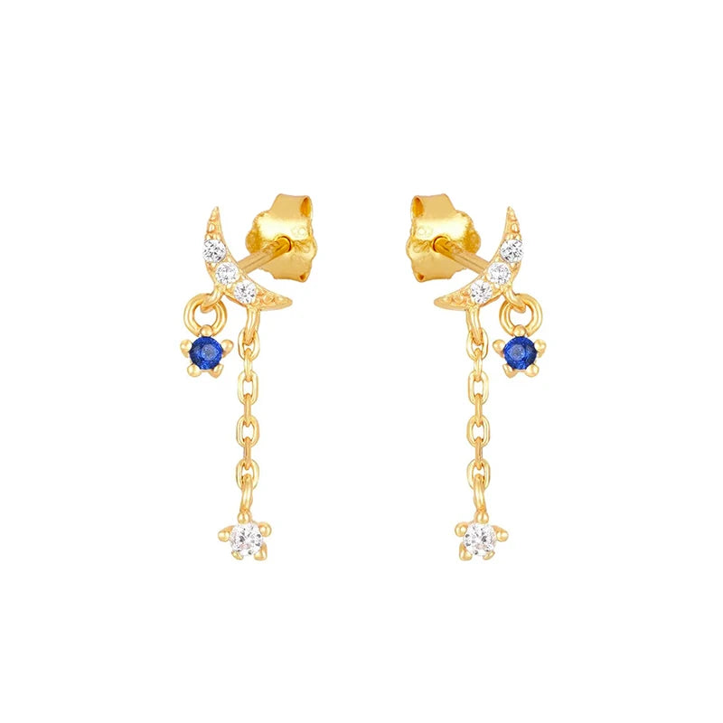 ✨💎 925 Silver Ear Needle Crystal Star Stud Earrings 💖 | Heart Chain Tassel Pendant Earrings for Women 👰 | Party & Wedding Jewelry Accessories 🌟