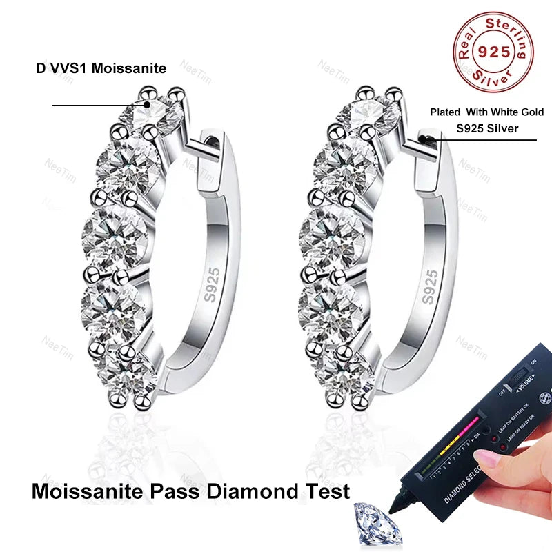 ✨💎 3MM D Color Moissanite Hoop Earrings 🤍 | White Gold Plated 925 Sterling Silver Earrings for Women 👰 | Wedding & Party Fine Jewelry