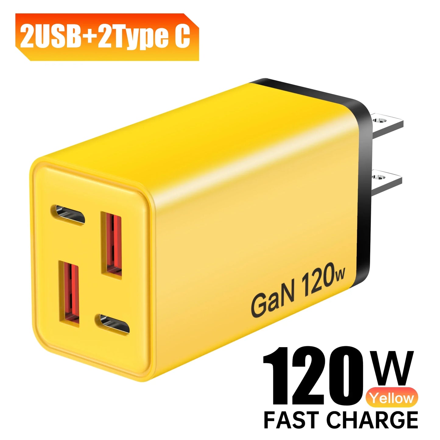 ⚡ 120W GaN 4-Port Fast Charger (2 USB-C PD + 2 USB-A QC 3.0) – Universal Travel Wall Adapter 🌍