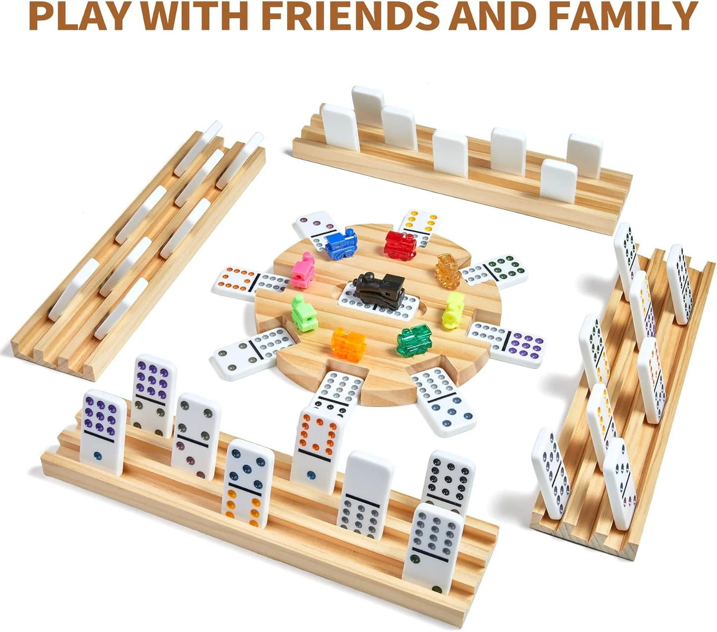 Mexican Train Double 12 Dominoes Set 🎲 | 91 Colorful Tiles, 4 Wooden Trays, 9 Trains 🚂 | Portable Carry Case for Family Game Nights 👨‍👩‍👧‍👦