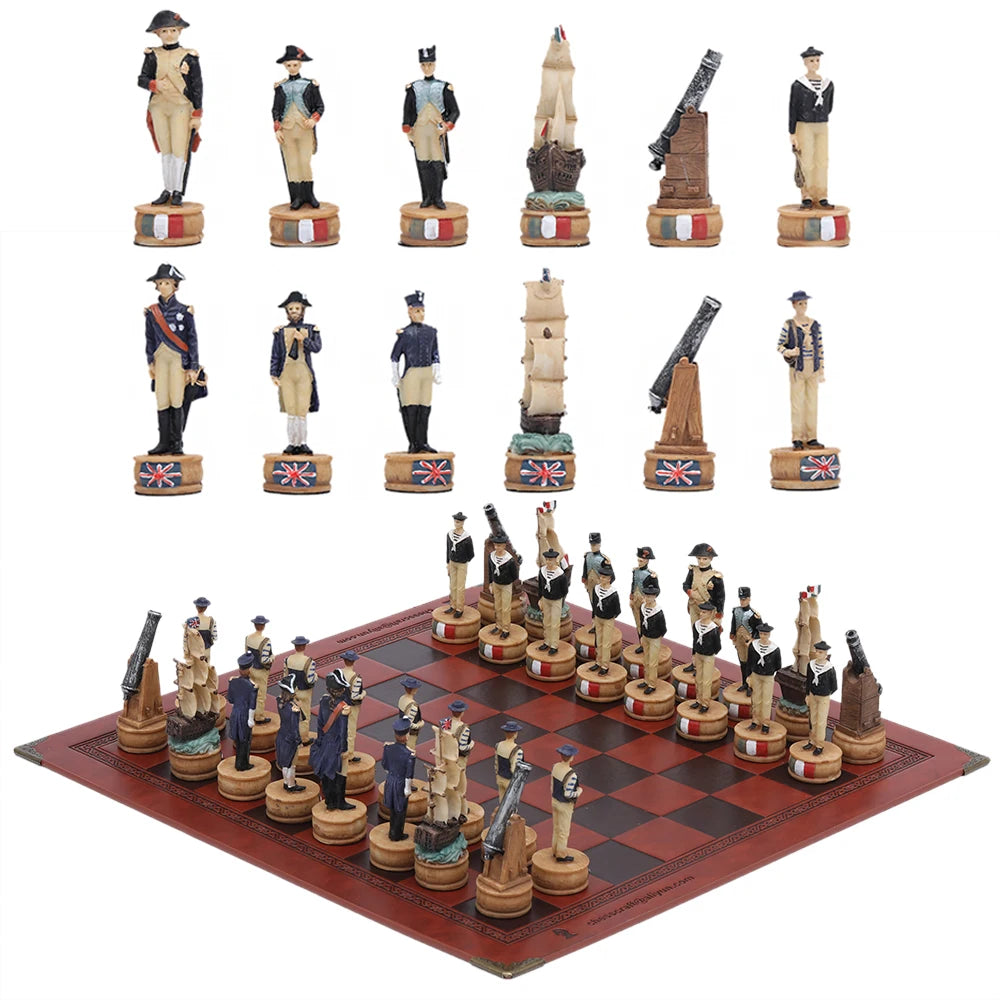 Luxury War‑Themed Metal & Resin Chess Set ♟️ | Hand‑Painted Knights on Leather Board | 32‑Piece Strategy Gift Set 🎁