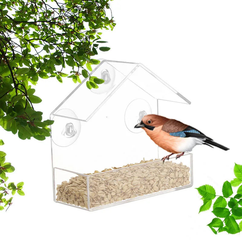 🐦✨ Transparent Window Bird Feeder House | Suction Cup Glass Feeder 🪟 | Outdoor Hummingbird Gazebo Feeding Cage Accessory