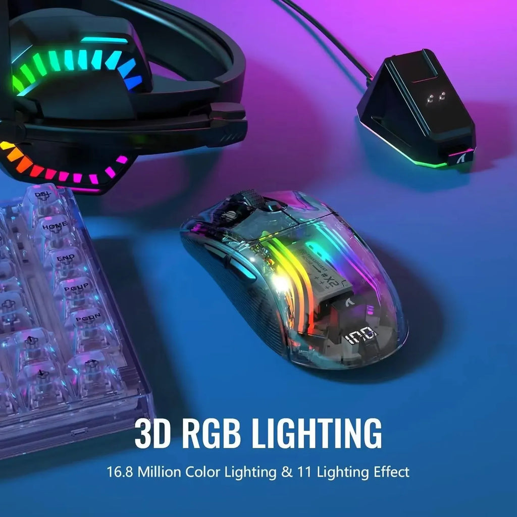 🔥🖱️ ATTACK SHARK X2 Pro Triple Mode Wireless RGB Gaming Mouse – Transparent Shell