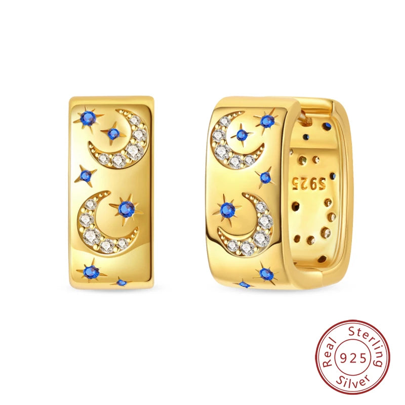 🌙⭐🐝 925 Sterling Silver Star Moon Bee Pendant Earrings ✨ | Gold-Tone Sparkling Zircon Luxury Earrings for Women 💎 | Wedding & Engagement Jewelry Gift 👰