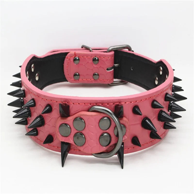 Spiked Dog Collar 🦴 Anti-Bite PU Leather Rivet Collar for Large Dogs
