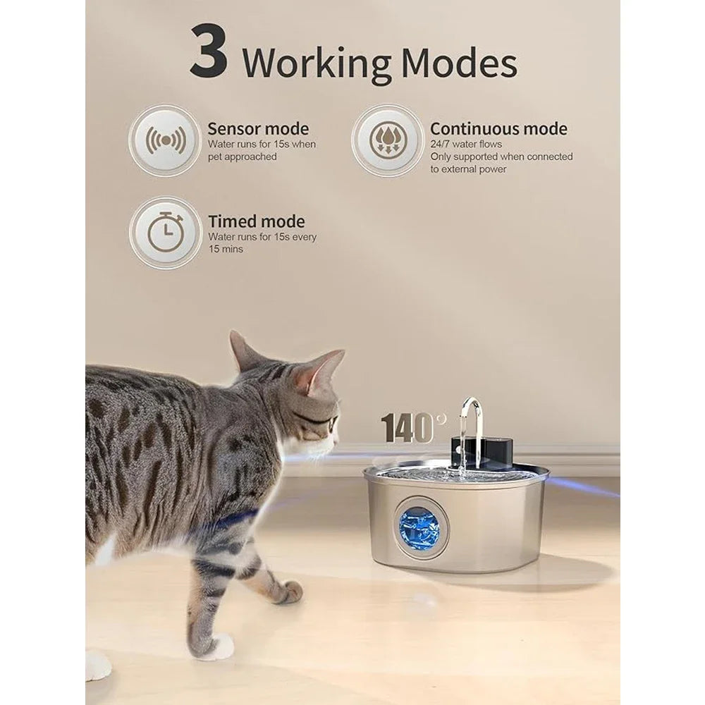 💧🐾 3.2L Stainless Steel Wireless Pet Water Fountain – 4000mAh