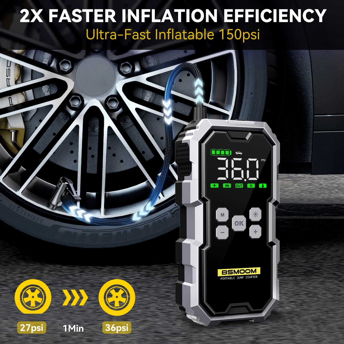 🚗⚡ Car Jump Starter with Air Compressor – 6000A Powerful Booster, 21800mAh Portable Battery Charger with LCD Screen